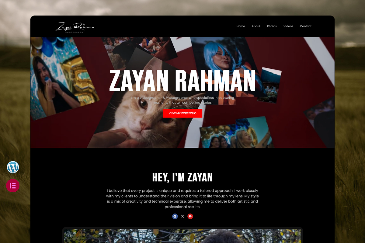 Photographer &Videographer Portfolio, a WordPress Template by hridoywebdev (Photo 1 of 2)