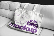 Totebag on Sofa, an Apparel Mockup by sagesmask.com (Thumbnail 2 of 3)