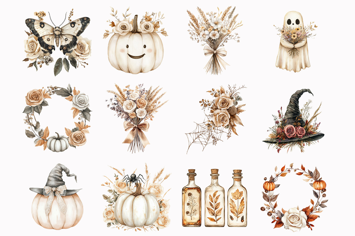 Boho Halloween Watercolor Clipart, a Seasonal Illustration by Design Market (Photo 3 of 4)