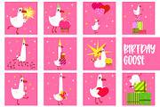 Silly Goose Birthday Clipart Set, an Animal Illustration by the_myro (Thumbnail 1 of 13)