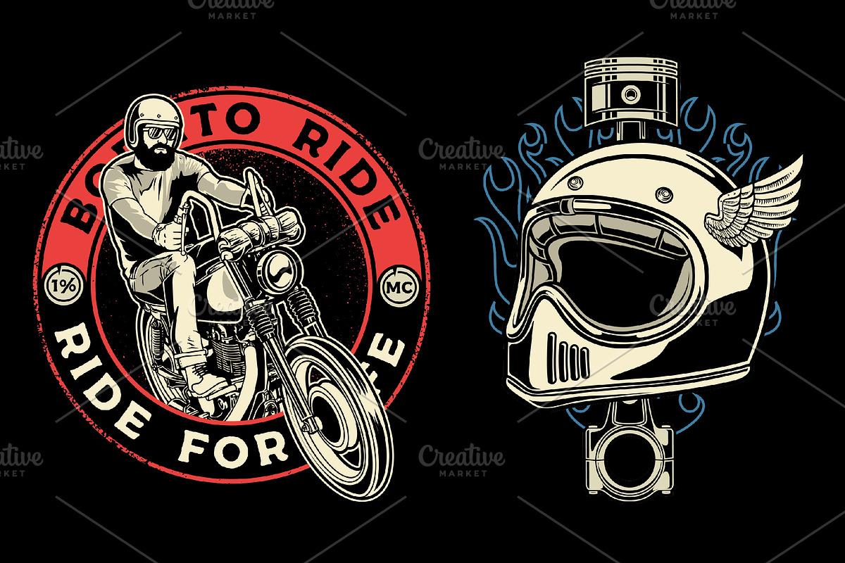 Vintage Motorcycle illustration pack, an Illustration by The BolzStudio (Photo 6 of 8)