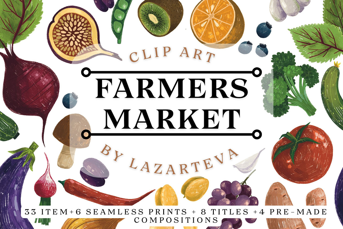 Organic Food Clipart & Branding, a Food Illustration by Illustrations Lazarteva (Photo 1 of 10)