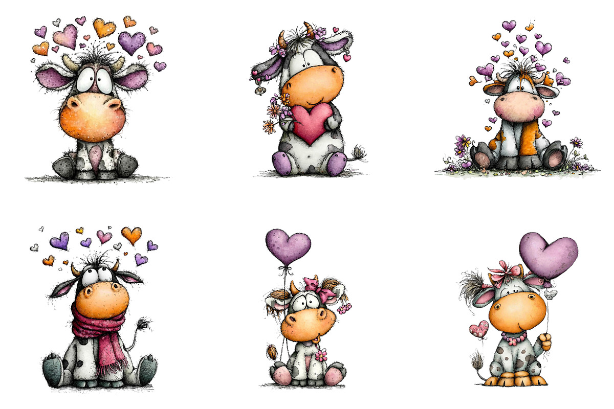 Whimsical Valentine Cow Clipart, an Illustration by CreationArt (Photo 5 of 6)