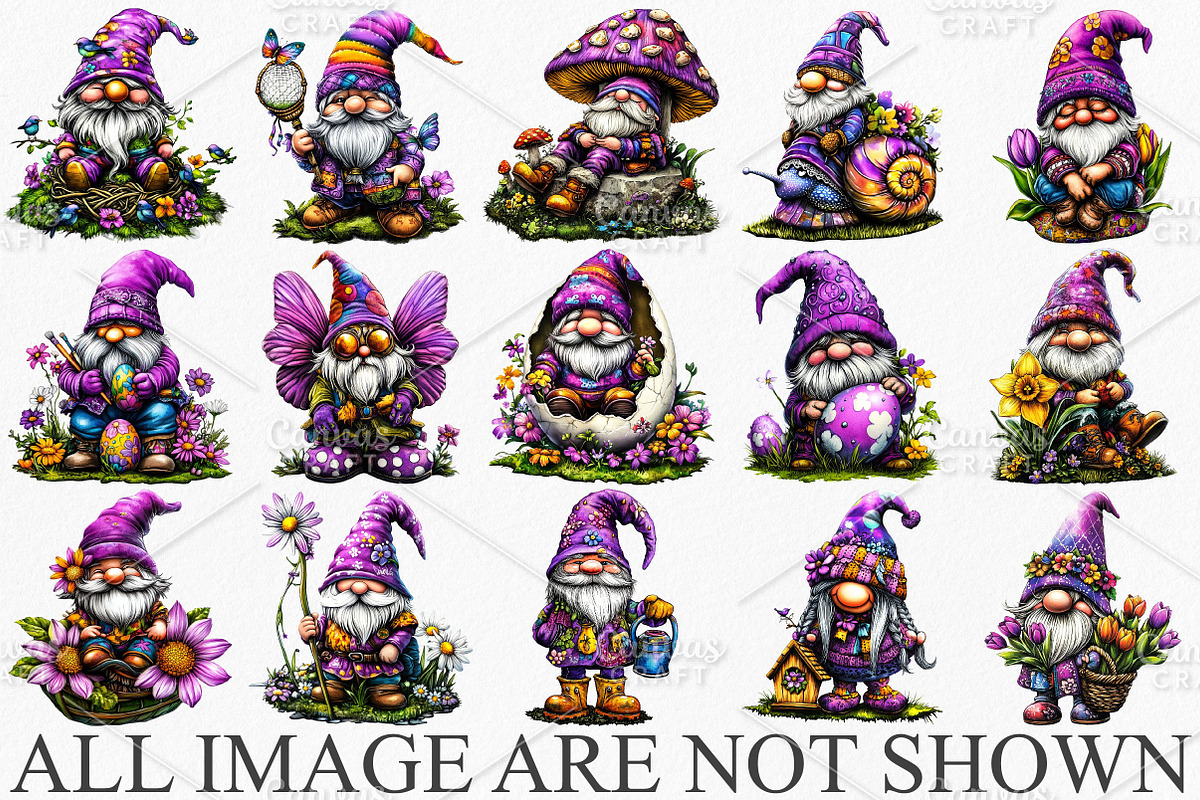 Whimsical Spring Gnome Clipart PNG, an Illustration by Canvas Craft (Photo 3 of 7)
