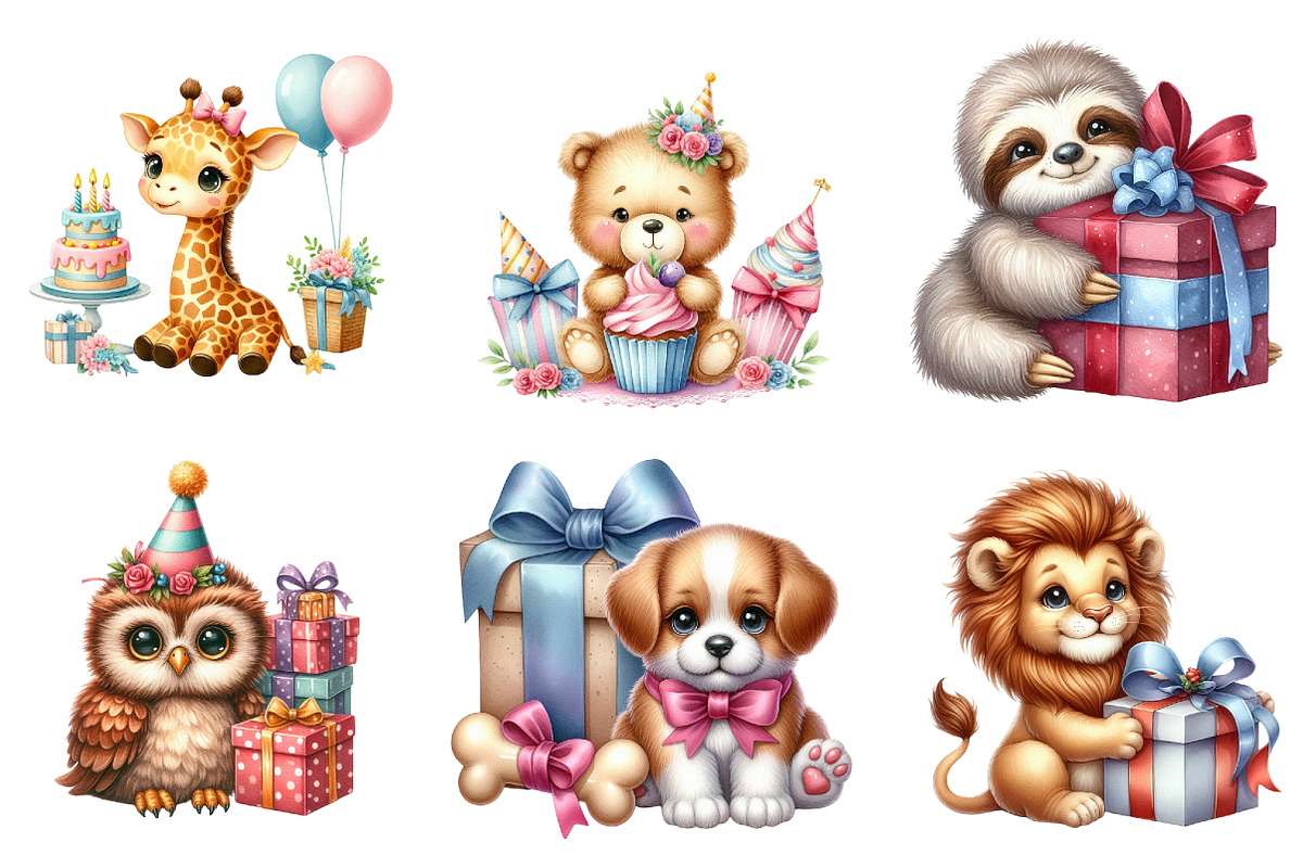 Birthday Baby Animal Clipart, Birthd, an Illustration by DreamArtGraphic (Photo 4 of 6)