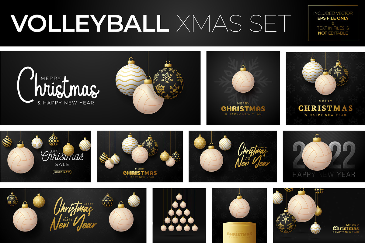volleyball Christmas card set., a Decorative Illustration by Lunarts Studio