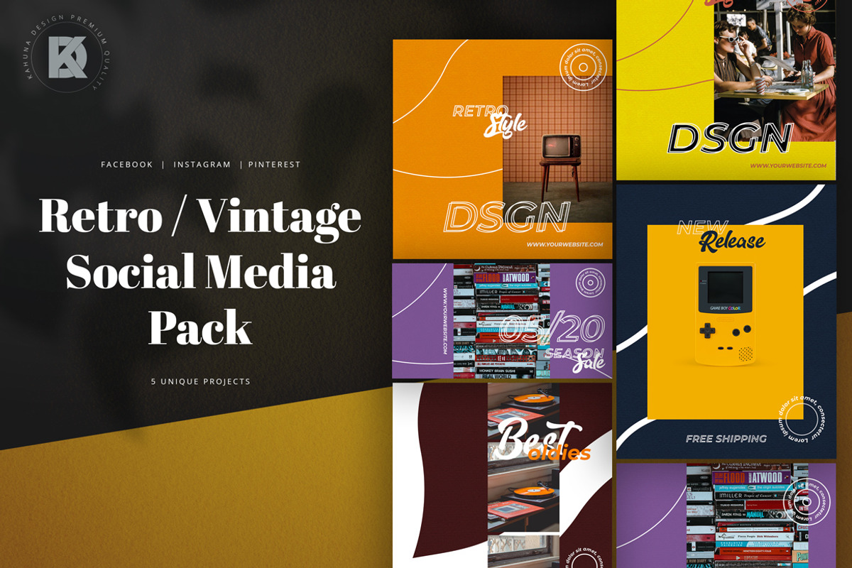 Retro / Vintage Social Media Pack, a Social Media Template by Kahuna Design (Photo 1 of 6)