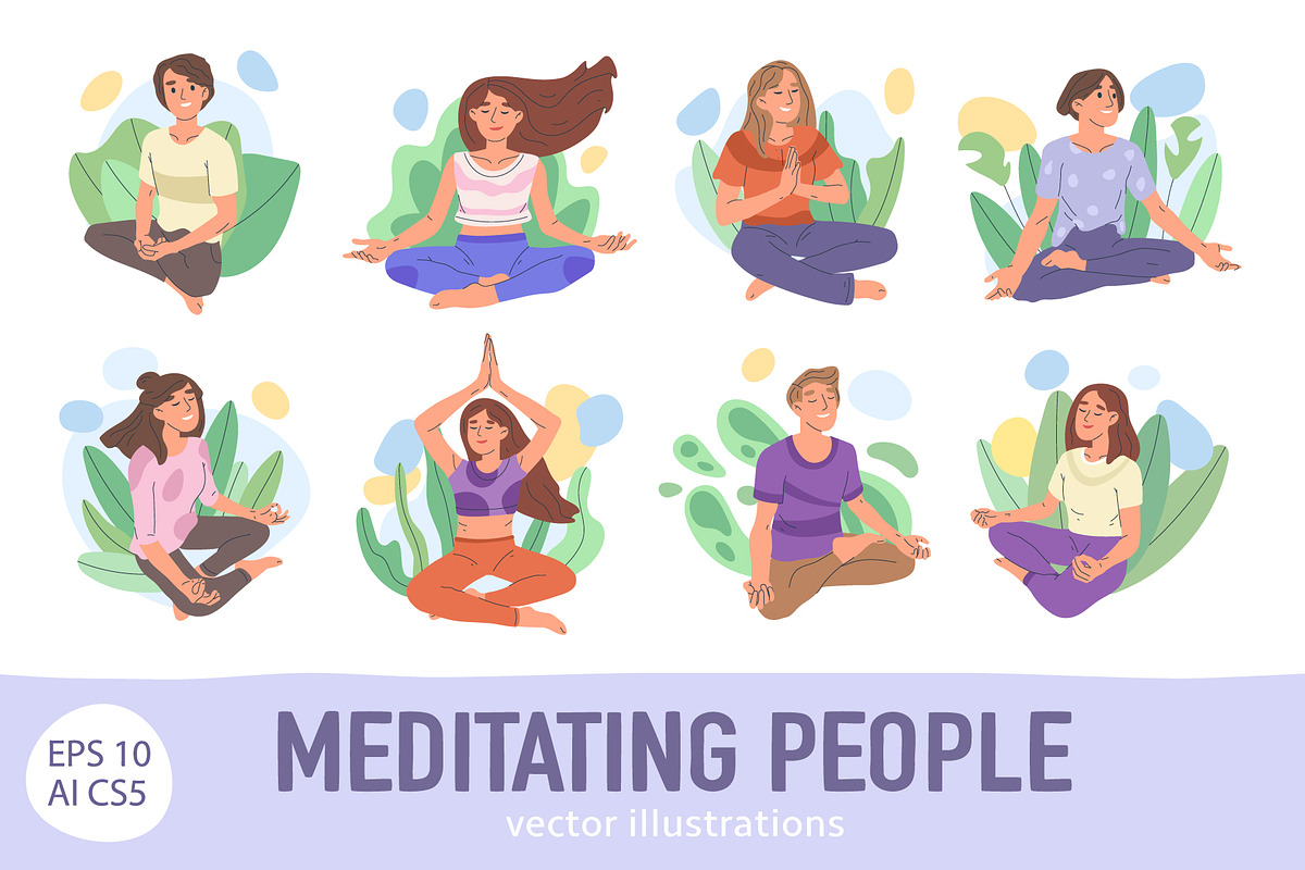 Meditating yoga peaceful characters, a Person Illustration by GreenSky (Photo 1 of 5)