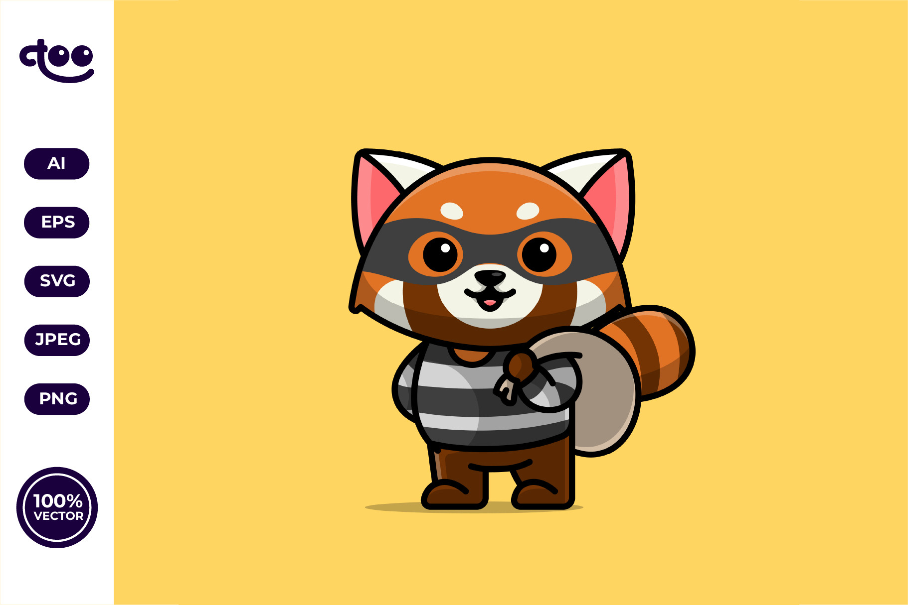 Cute thief red panda cartoon vector | Creative Market
