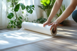 White paper being unrolled on floor, a Photo by Pavel_design