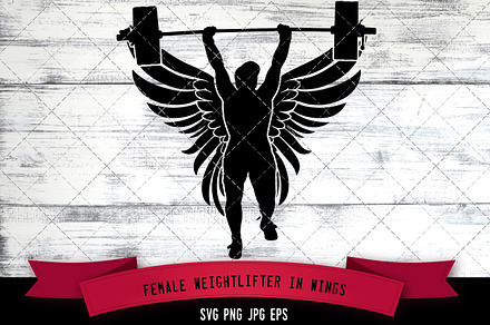 Female Weightlifter in Wings Vector