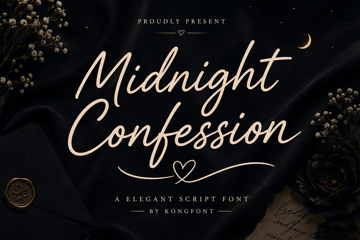 Midnight Confession - Script Font, a Script Font by overlaytemplates (Photo 1 of 5)