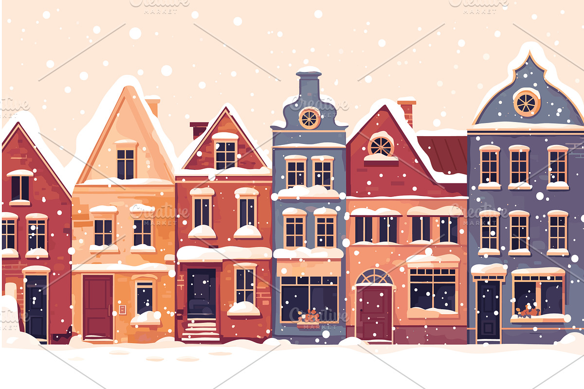 Cartoon street with a row of old, an Object Illustration by LadadikArt