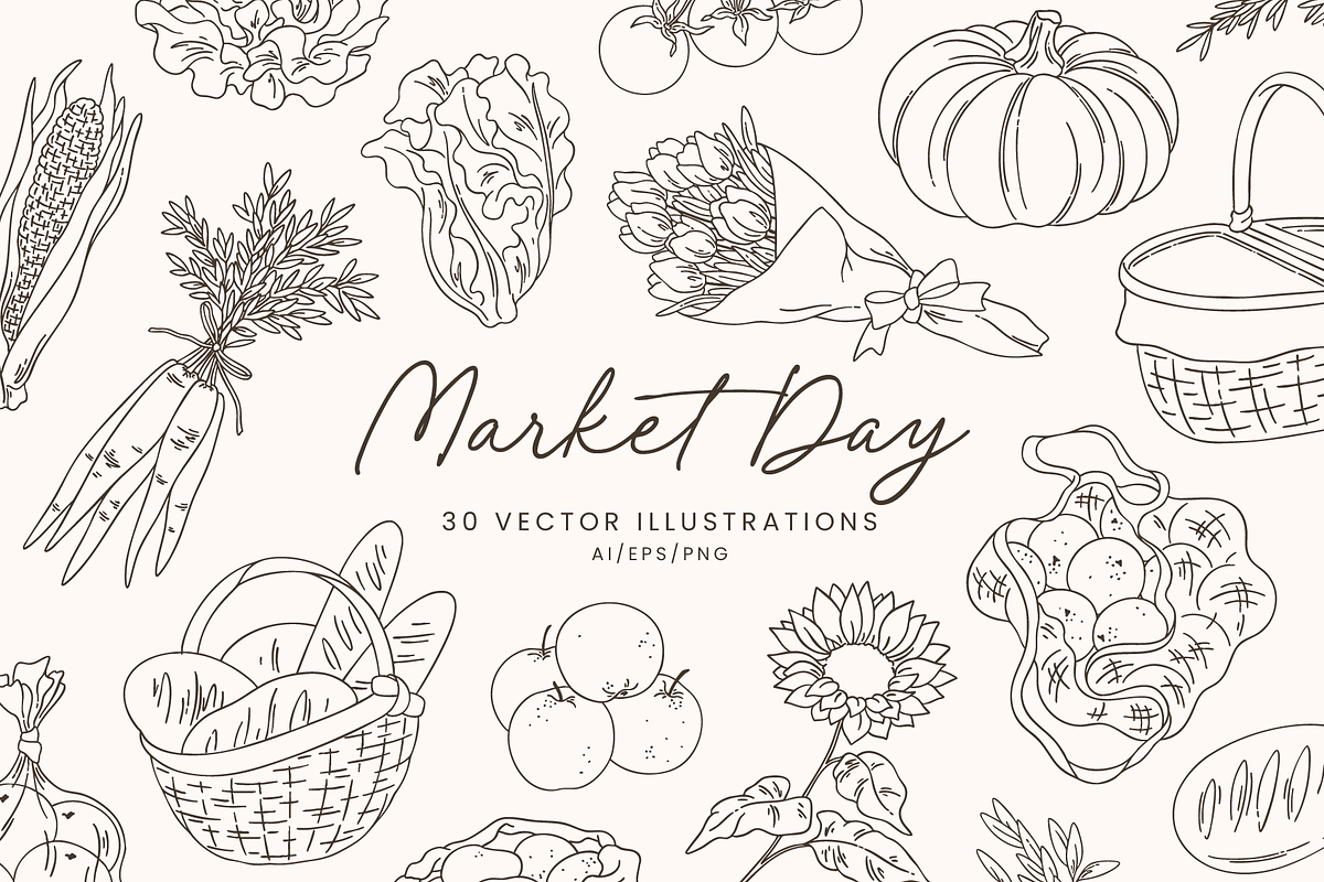 Farmer's Market Vector Illustrations, a Decorative Illustration by Emma Webb Studio (Photo 1 of 8)
