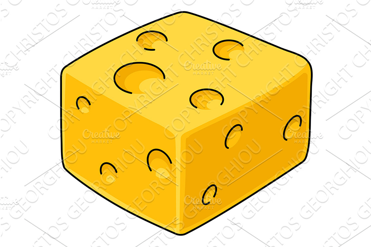 Cheese Cube Yellow Dairy Food, a Food Illustration by Christos Georghiou