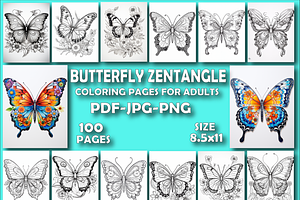 Butterfly Zentangle Coloring Book-V1, an Animal Illustration by Design Zone