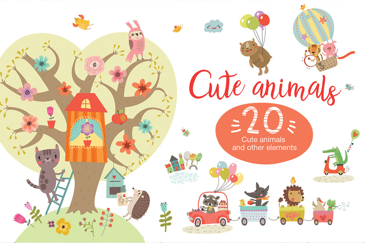 Big set of cute characters, an Animal Illustration by Anna Guz's Store (Photo 1 of 7)