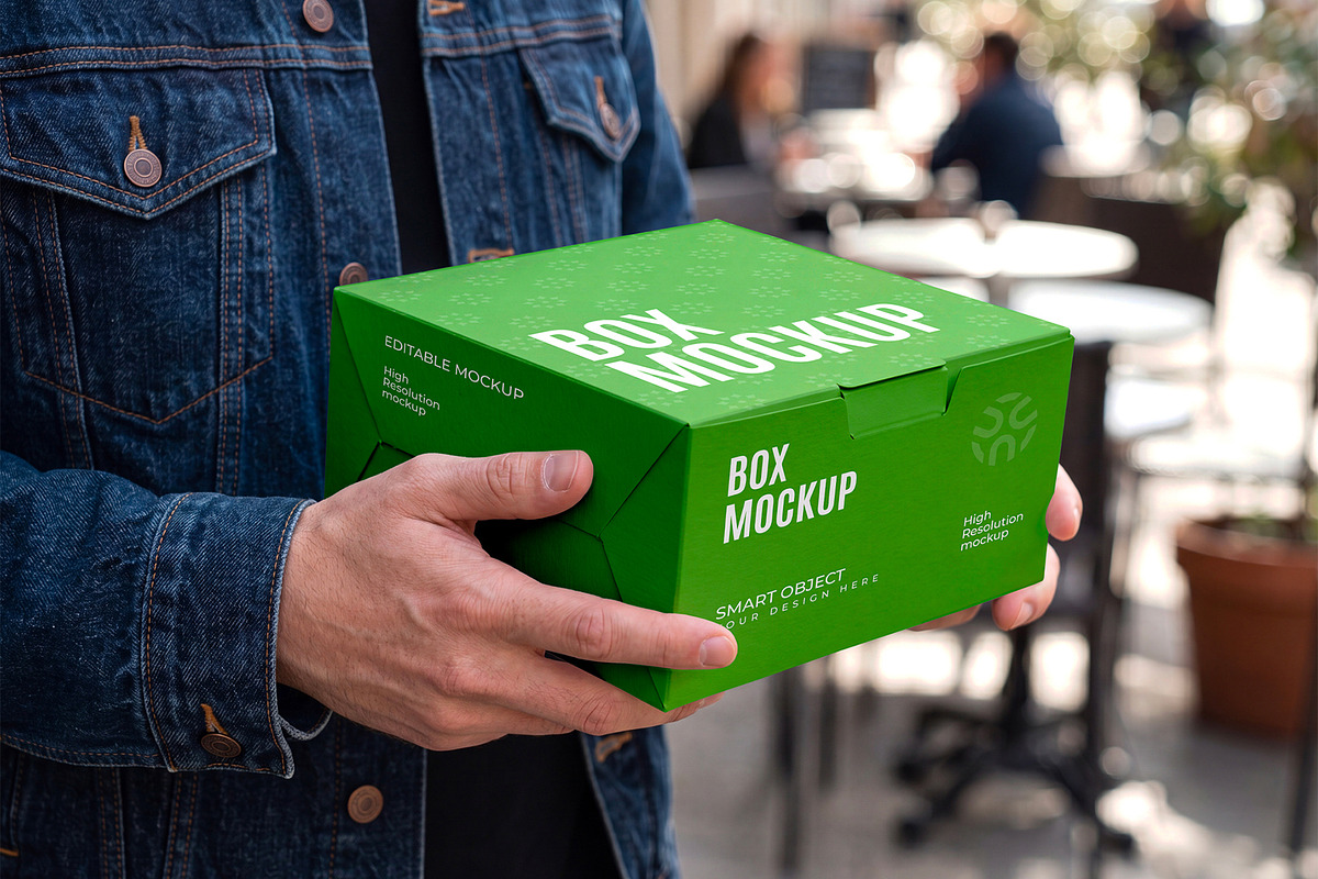 Hand Holding Box Packaging Mockup, a Packaging Mockup by graphypix (Photo 1 of 4)
