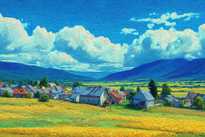 Houses in a valley under clouds, a Photo by Pavel_design