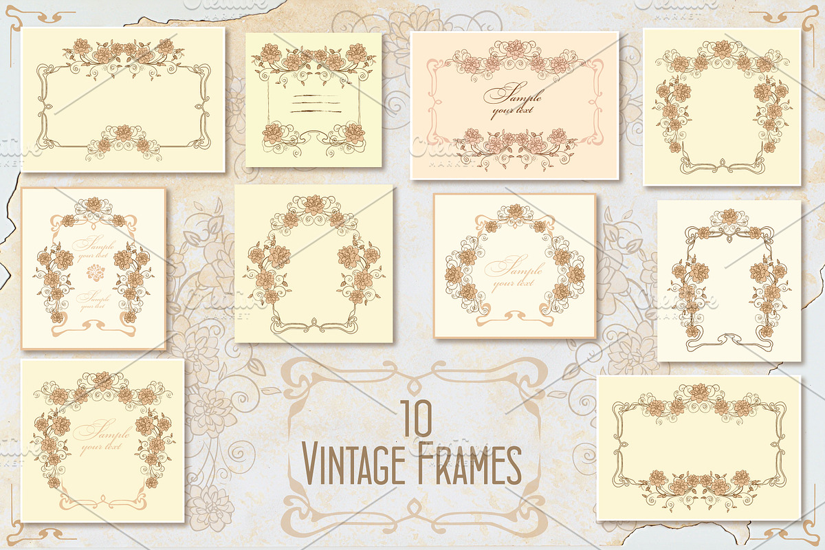 Vintage frames & seamless background, a Decorative Illustration by Astarta (Photo 2 of 4)