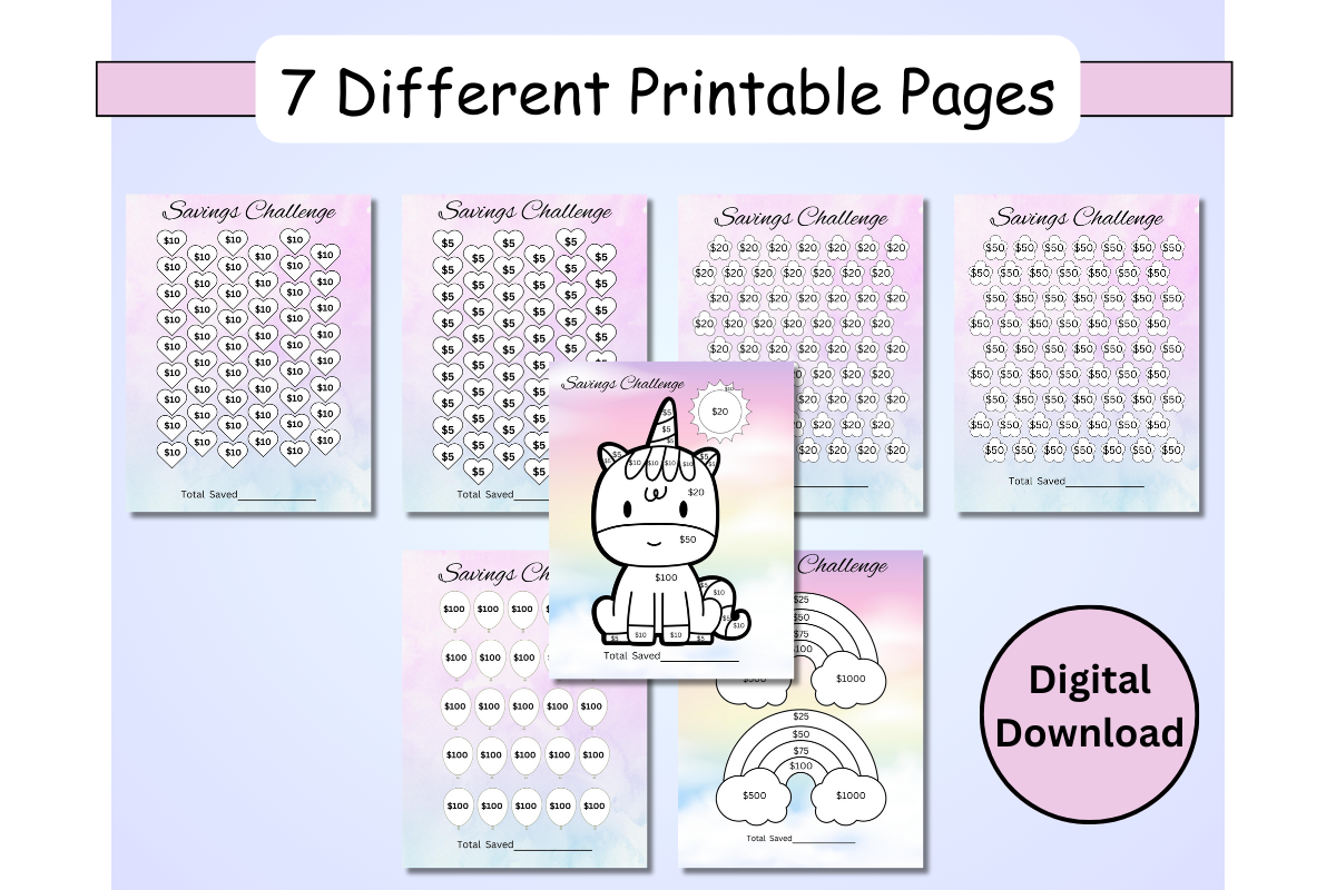 Cute Savings Challenge 7 Page Bundle, a Stationery Template by Pixels N Bows (Photo 2 of 2)