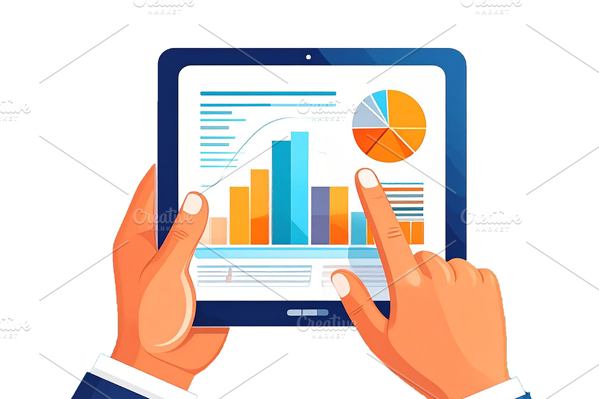 Hand pointing to a tablet, a Technology Illustration by DanFLCreativo