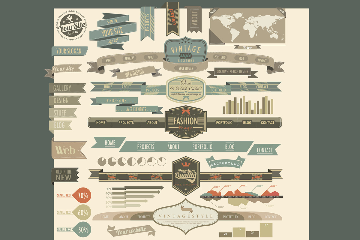 Retro website elements, a Templates & Theme by Vector Maker