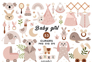 Newborn Baby Girl Clipart, an Object Illustration by JulzaArt