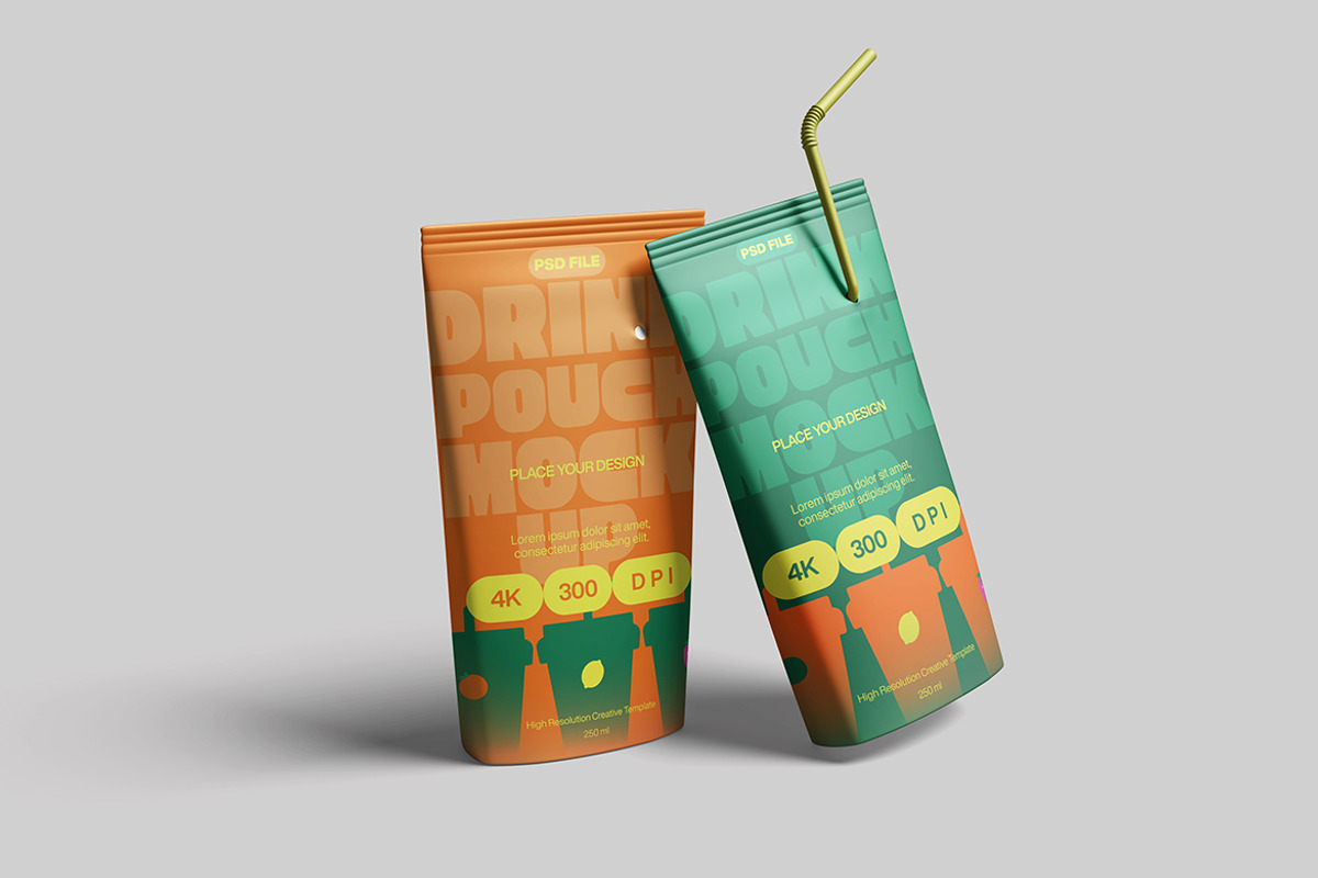 Editable Drink Pouch Mockup, a Packaging Mockup by bimockup (Photo 3 of 6)