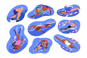 People in swimming pool set, banners, a Sport Illustration by PaperTrident