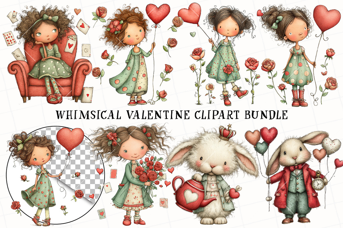 Whimsical Valentine Clipart Bundle, an Illustration by OK Design (Photo 2 of 6)