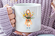Cute Girl with Flowers Clipart, an Illustration by DreamCafeArt (Thumbnail 8 of 8)