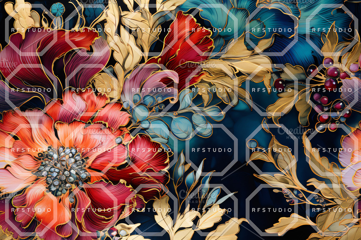 GEMSTONE BLOOMS. Seamless Patterns, a Texture Illustration by RefinedFantasyStudio (Photo 4 of 9)