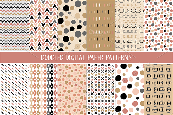 Doodled Patterns in Blush & Gold preview 2