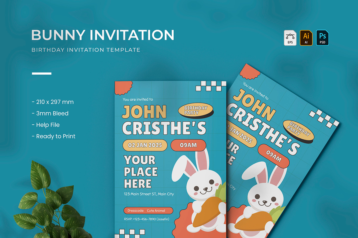 Bunny - Birthday Invitation, a Print Template by VUNIRA (Photo 1 of 2)