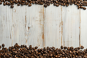 Flat lay of coffee beans with copyspace on wooden table, a Food & Drink Photo by AlyaAnd