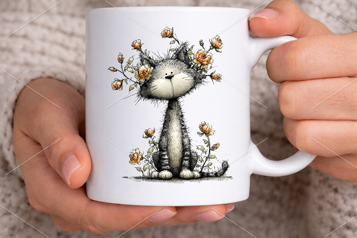 Whimsical Floral Spring Cat Clipart, a Seasonal Illustration by Canvas Craft (Photo 7 of 7)