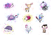 9 Cute Watercolor & Ink Animals Pack, an Animal Illustration by Yasmina Creates (Thumbnail 5 of 5)