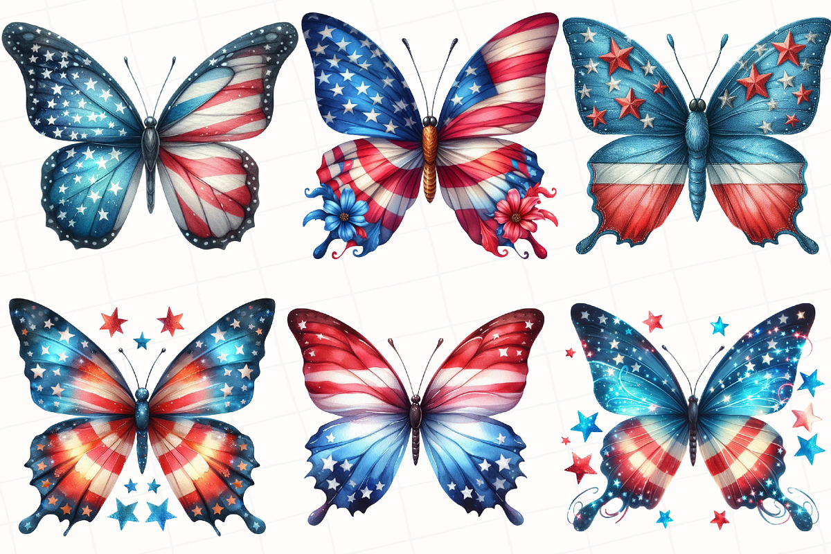 4th Of July Butterfly Clipart, an Illustration by OK Design (Photo 3 of 5)
