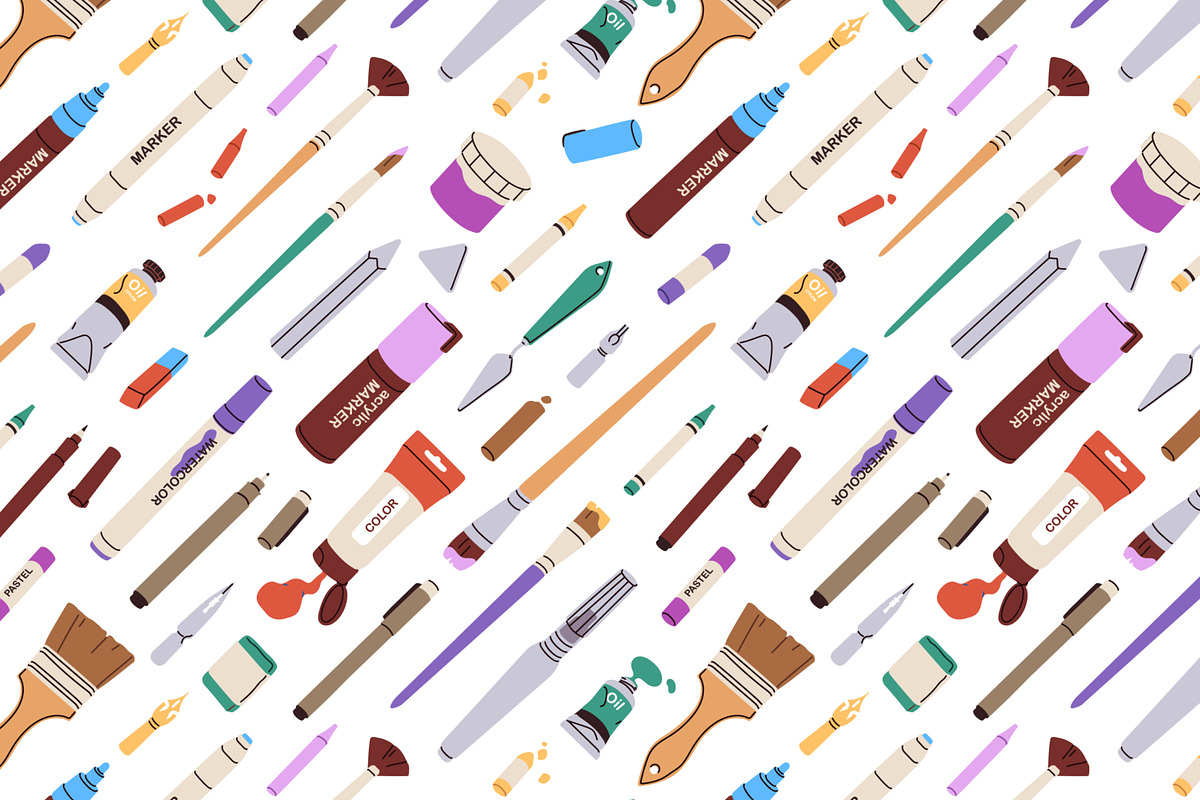 Art tools, supplies seamless pattern, a Pattern Graphic by Good Studio (Photo 4 of 15)