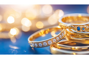 Close up of elegant gold rings with, a Beauty & Fashion Photo by Lermont51