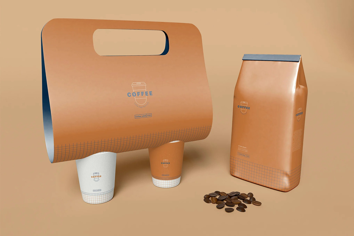 Coffee Beans With Cup and Bag Mockup, an Advertising Mockup by skybluecreative (Photo 2 of 2)