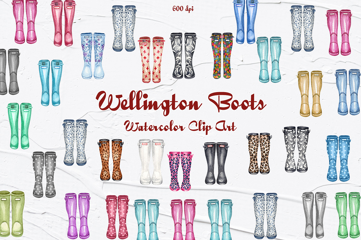 Wellington Boots Watercolor Clipart, an Object Illustration by BarvArt (Photo 1 of 3)