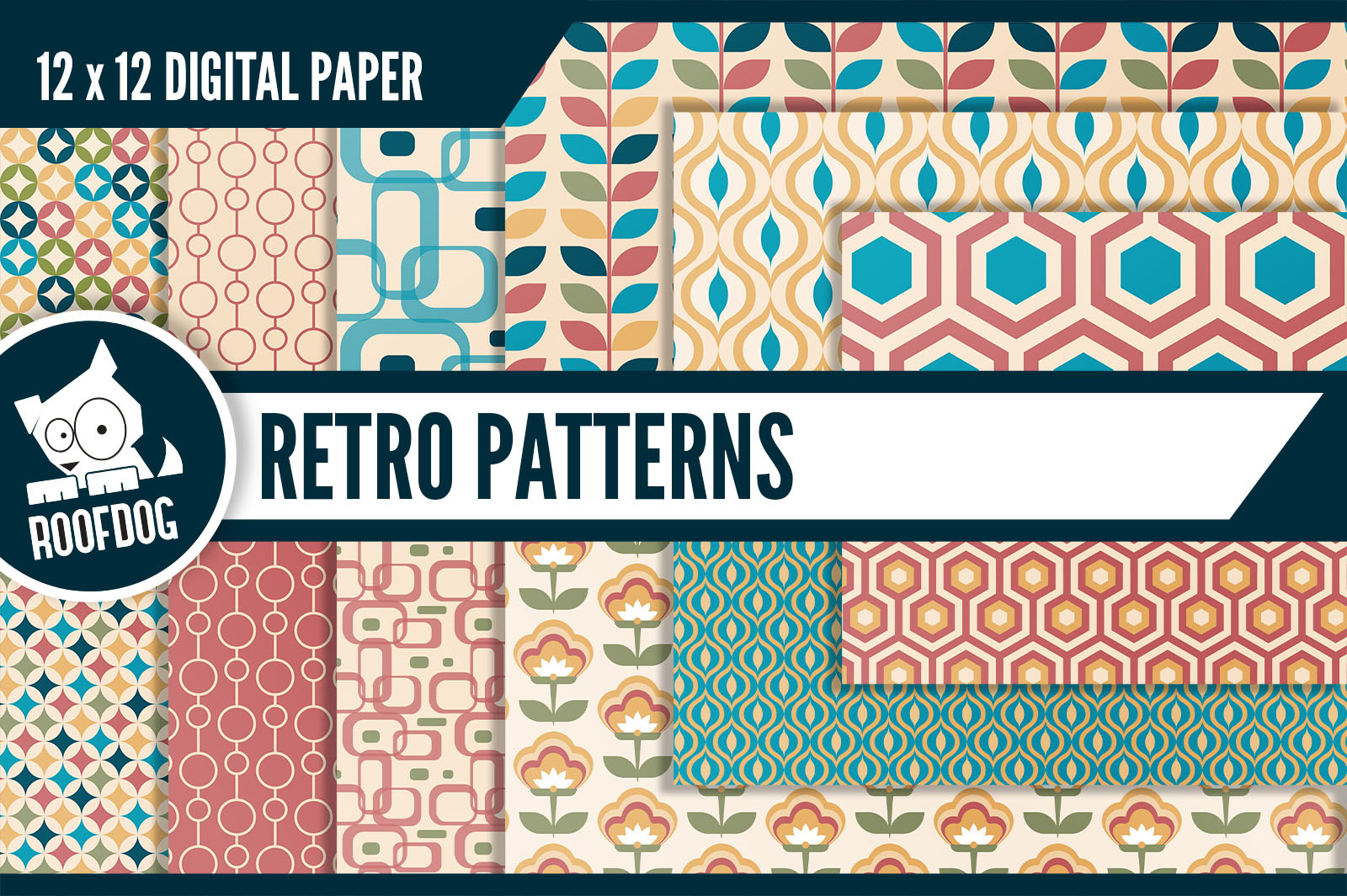 Retro themed digital papers, a Pattern Graphic by Roofdog Design