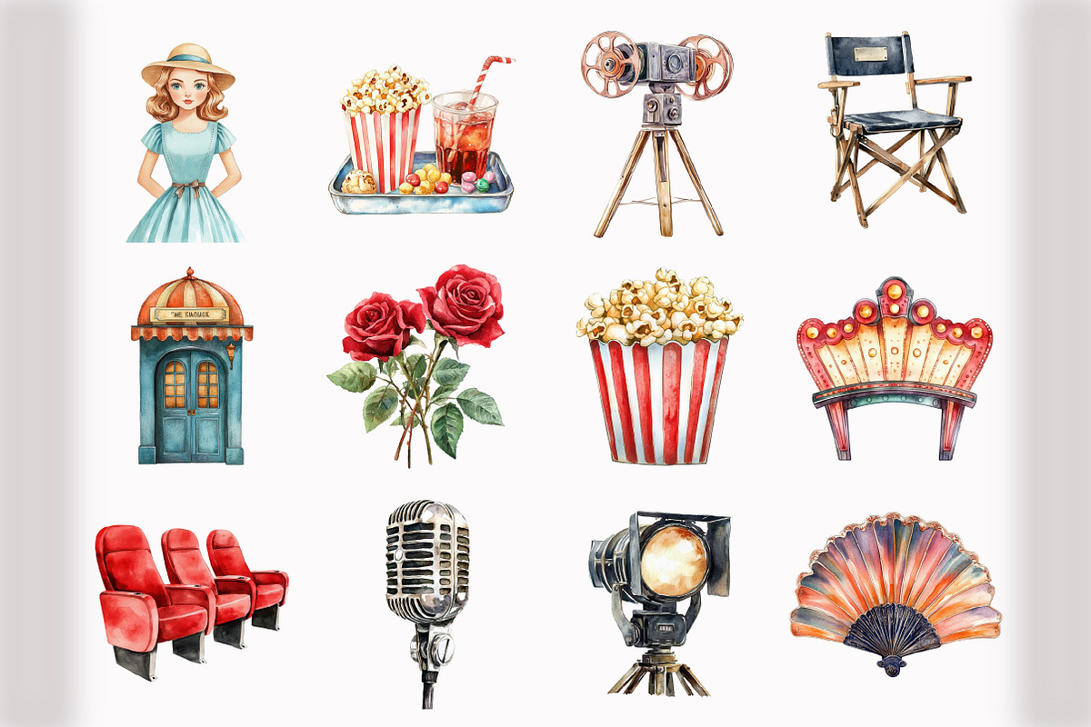 Retro Cinema Clipart, an Illustration by Design Market (Photo 2 of 5)