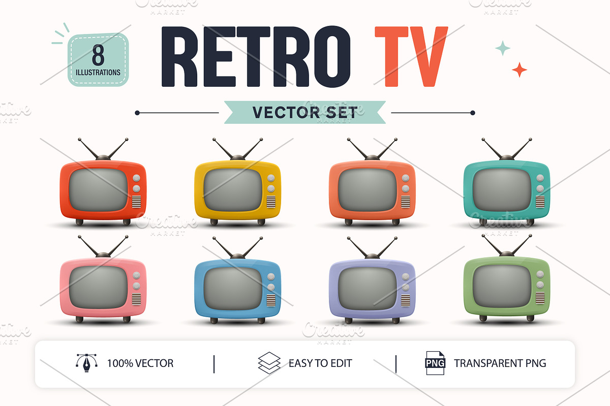 Retro TV Vector Illustrations, an Object Graphic by Gomolach (Photo 1 of 9)