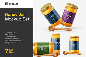 Honey Jar Mockup Set With Dipper