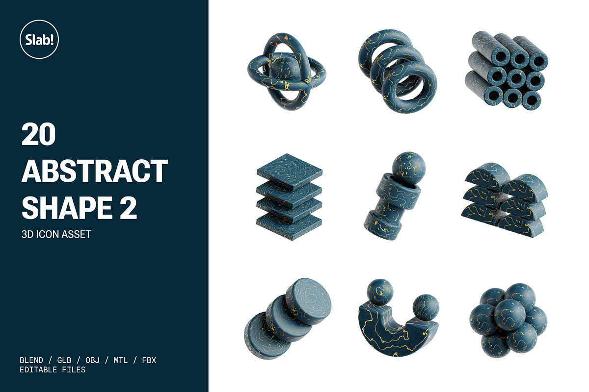 Dark Marble Abstract Shapes 3D Icon, an Object 3D Model by SLAB! Design (Photo 1 of 4)