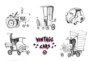 Sketchy vintage cars set, an Illustration by RasterBird (Thumbnail 2 of 4)