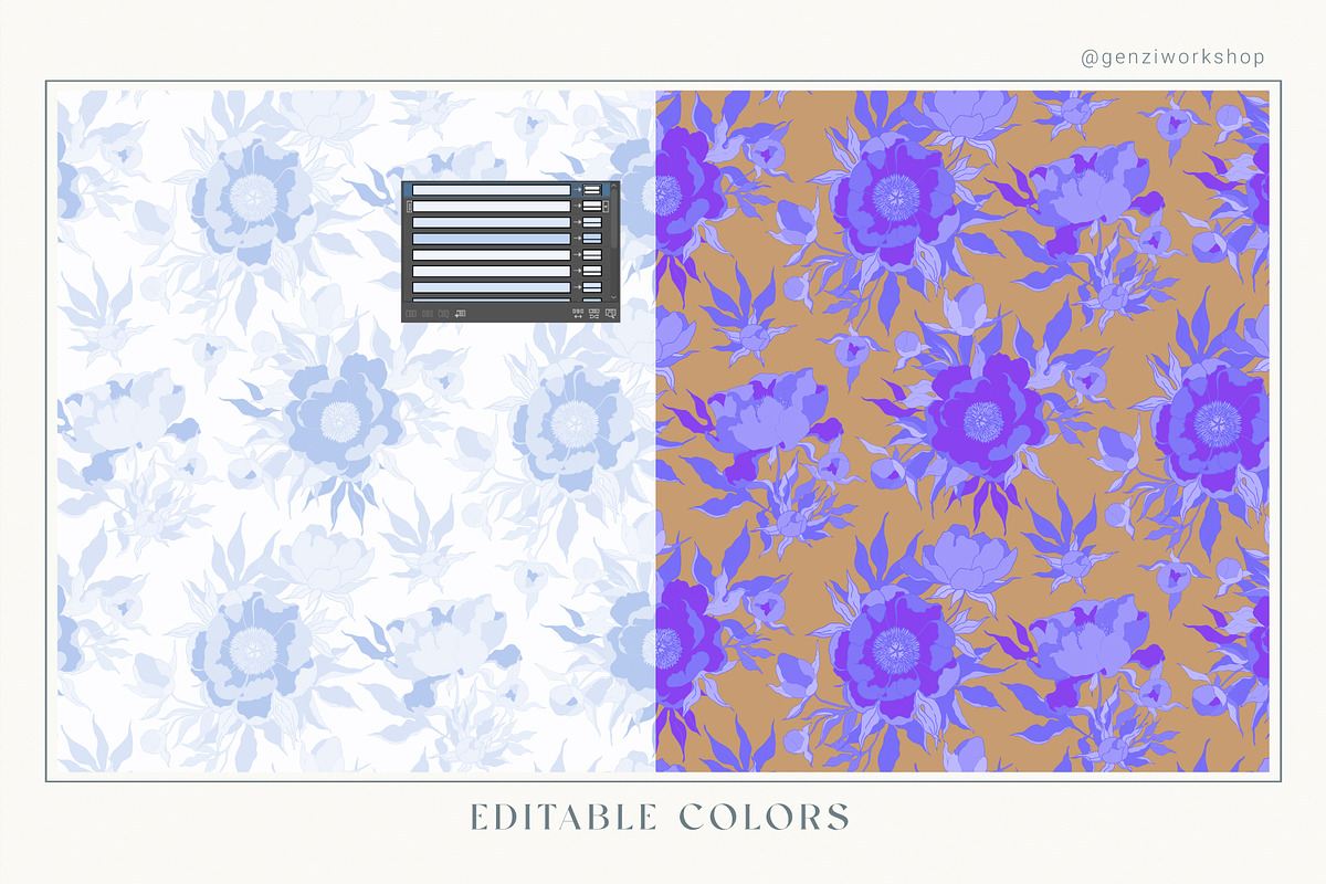 Seamless pattern set with peonies., a Decorative Illustration by GenziWorkshop (Photo 12 of 12)